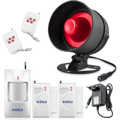 Kerui Alarme Maison Sans Fil Kits Avec 2 Alarme De Porte Et De Fenêtre,1 Alarme Avec Sirène,1 Détecteur De Mouvement,2 Télécommande