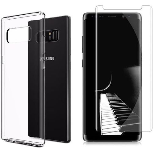 Coque Pour Samsung Galaxy Note 8 + Protection Écran En Verre Trempé Hd 9h,Étui En Silicone Souple Tpu Ultra-Mince Antichoc,Flexible Anti-Rayures Clair,Transparent