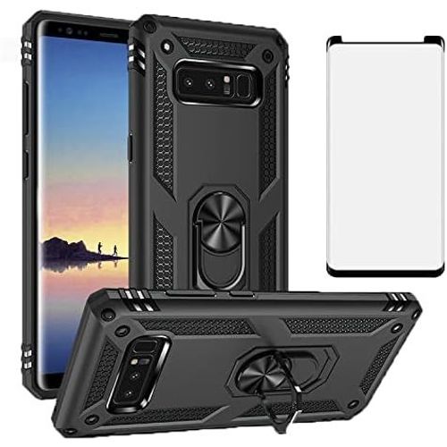 Coque Heavy Duty Pour Samsung Galaxy Note 8 + Protection Écran En Verre Trempé Hd 9h,Double Couche Armure Militaire Magnétique Antichoc Bumper,Noir
