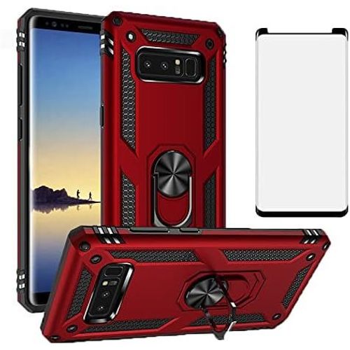 Coque Heavy Duty Pour Samsung Galaxy Note 8 + Protection Écran En Verre Trempé Hd 9h,Double Couche Armure Militaire Magnétique Antichoc Bumper,Rouge