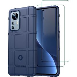 Coque Heavy Duty Pour Xiaomi 12/12x 5g/12s + Protection Écran En Verre Trempé Hd 9h,Résistant Aux Rayures Double Couche Armure Militaire Antichoc Bumper,Bleu