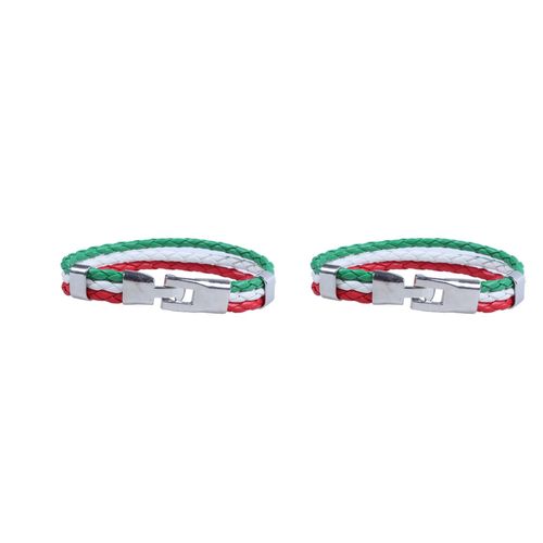 2x A Bracelet Bracelet Tisse En Alliage En Cuir A Couleur De Drapeau Italien Pour Les Et Les Femmes - Vert Et Blanc Et Rouge (Largeur 14 Mm, Longueur 21.5 Cm)