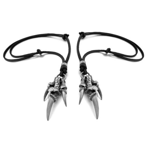 2x Alliage Cuir Pendentif Collier Dragon Griffe Gothique Reglable 16-26 Pouce Chaine Homme,Femme Argent Noir Couleur