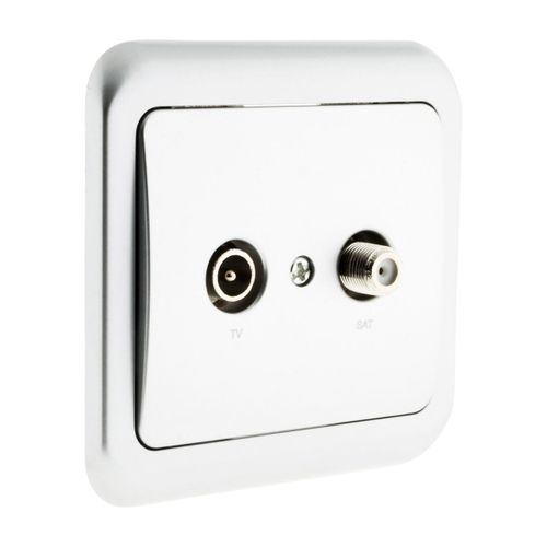 Prise TV radio encastrée IP20 - chrome - Zenitech