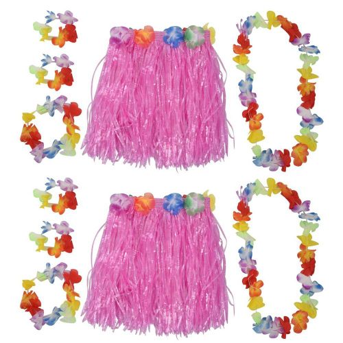 2x Ensemble Rose Enfants Hawaienne Hula Herbe Jupe Luau Parti
