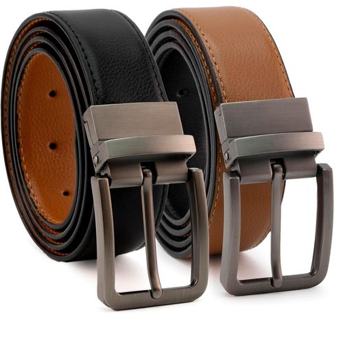 Ceinture Réversible En Cuir Pour Homme(1 Pièce)-Idéale Pour Costumes Et Jeans,Affaires Et Décontractés,Ajustement Confortable Et Précis,Couleurs Noir Et Marron Foncé