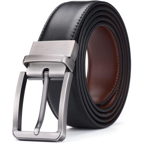 Ceinture En Cuir Pour Homme Réversible,Ceintures Pour Homme Avec Boucle Rotative,Idéale Pour Les Costumes,Les Jeans,Le Travail Décontracté Et Professionnel,Noir Et Marron.