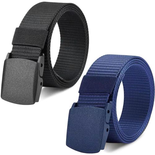 2 Pièces Ceinture De Travail Homme,Ajustable Ceinture En Nylon Pour Voyage,Ceinture Avec Boucle Plastique,Sans Métal Ceinture,Rapide À Travers La Sécurité De L'aéroport(1 Noir Et 1 Bleu)