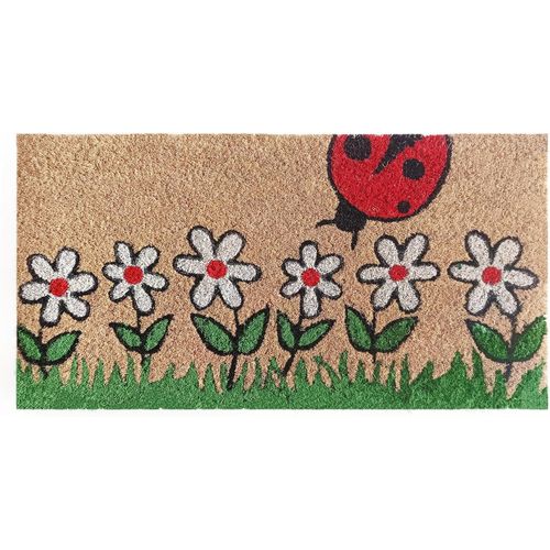 Paillasson Art Kera En Noix De Coco Naturelle Avec Motifs Fantaisie Tapis D'entrée Maison Sèche Pas Avec Dos Pvc Antidérapant Pour Extérieur Et Intérieur(Coccinelle En Herbe,