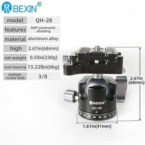 BEXIN-Trépied à rotule en alliage d'aluminium pour appareil photo reflex numérique LH28/LH32,avec vis de 3/8 - QH-28-D8934