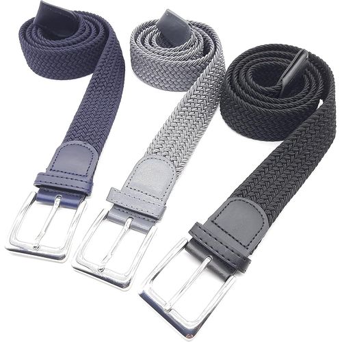 Ceinture Extensible 3 Pièces D'Une Longueur Totale 115Cm Et D'Une Largeur De 3,5 Cm Tressée 1 X Bleu 1 X Gris 1 X Noir