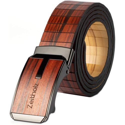 ¿ Ceinture En Bois Pour Homme¿Bois D¿Olivier 100% Naturel & Bois De Santal,Touche De Cuir¿Beige Et Noire Réversible-Longueur 128cm,Ajustable Avec Boucle Automatique
