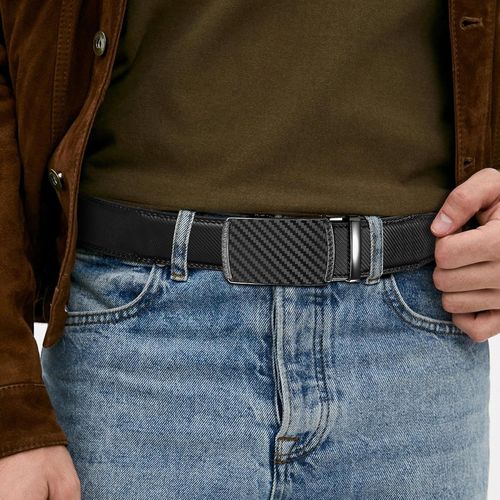 Ceinture Pour Homme En Cuir Véritable Avec Boucle Automatique À Cliquet-Largeur : 3,4 Cm-Réglable-Convient Pour Les Costumes Et Les Vêtements D'affaires