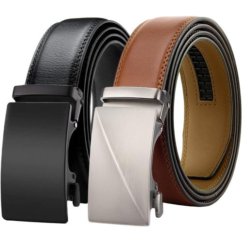 Lot De 2 Ceintures Automatiques Pour Homme,En Cuir,Boucle Automatique,Ceinture En Cuir Réglable,Largeur 35 Mm,Avec Boîte Cadeau