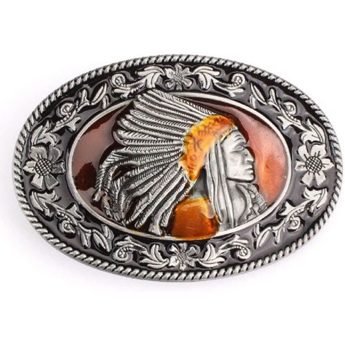 Boucle De Ceinture De Chef Indien Amérindien Pour Hommes,Boucle De Ceinture Chef Guerrier Indien,Boucle De Ceinture En Filigrane Tête Tribal Indien,Boucle De Ceinture De Cow-Boy