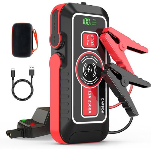 Batterie De Démarrage 2500 A 21800 Mah Avec Chargeur Sans Fil 15 W 12 V(8,0 L Gaz,6,0 L Diesel) Booster De Voiture,Affichage Led,Qc 3.0,Lampe De Poche Led