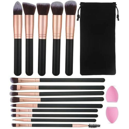 Set De Pinceaux De Maquillage Vegan Pour Le Visage Avec Éponge Et Mélangeur De Beauté 14+2 Vegan Synthetic 