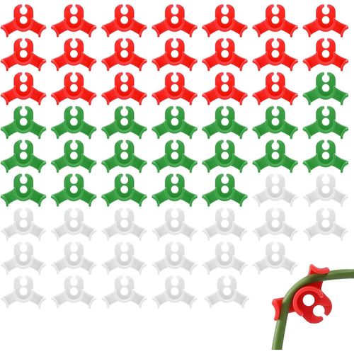 60 Pièces Clips Pour Plantes,Clips De Support Pour Plantes Poids Léger,Plastique Cintreuse De Plantes,Pinces À Branches De Plantes,Adapté Aux Fleurs Arbres Fruitiers(Vert Rouge Blanc)