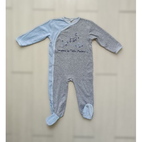 Grenouillère Pyjama Dors Bien Gris Et Bleu. Comptons Les Petits Moutons. Velours. Mes Petits Cailloux. 18 - 24 Mois. 86 Cm