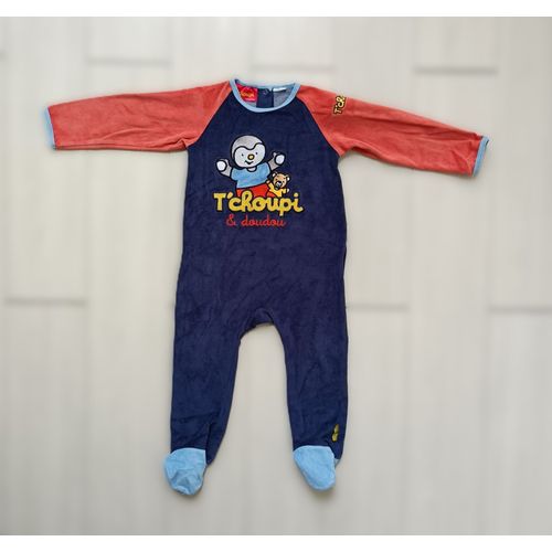 Dors Bien. Grenouillère. Pyjama Multicolore T'choupi & Doudou. Velours. 18-24 Mois. 86 Cm