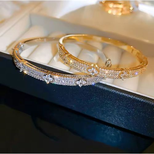 Bracelet En Zircon Brillant Incrusté De Fleurs À Quatre Feuilles Pour Femmes Et Filles, Élégant, Délicat, Vintage, Bijoux Français,