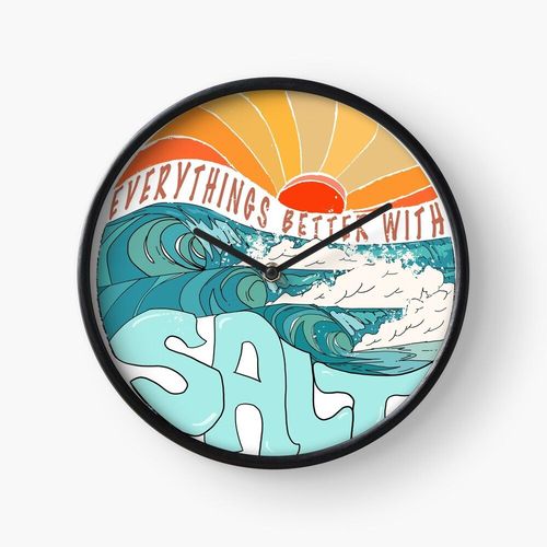 Horloge Murale Tout est meilleur avec Salt Surf Retro Sunset Waves=2415 30cm Décoration Artistique pour Cheminée, Maison, Chambre et Bureau