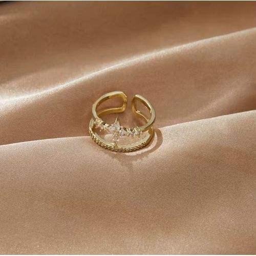 Bagues En Zircon De Forme Double Croisée Pour Femmes, Bague Croisée En Acier Inoxydable Plaqué Or, Bagues De Couple De Mariage De Luxe, Bijoux Esthétiques