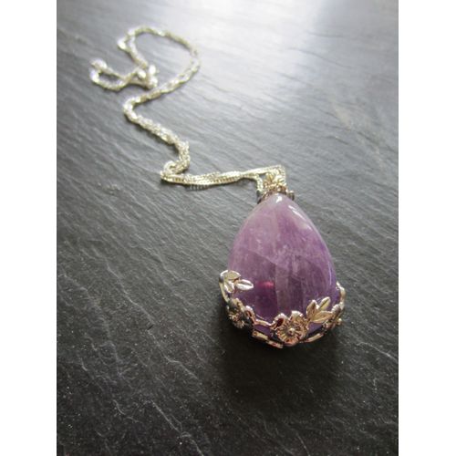 Collier Plaqué Argent Avec Pendentif En Améthyste
