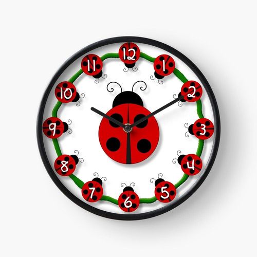 Horloge Murale Impression du motif coccinelle=2898 30cm Décoration Artistique pour Cheminée, Maison, Chambre et Bureau