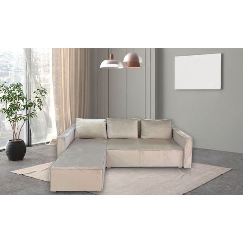 Canape Paris Pearl Convertible Angle Reversible Velours Beige 232x147x72cm