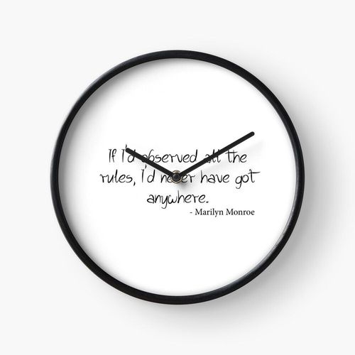 Horloge Murale Marilyn Monroe 'Règles' Citation 30cm Décoration Artistique pour Cheminée, Maison, Chambre et Bureau