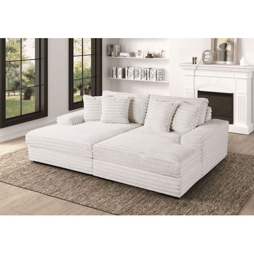 Canape Celia Moelleux En Tissu Cotele Epais Ecru 3p 250x180x77cm