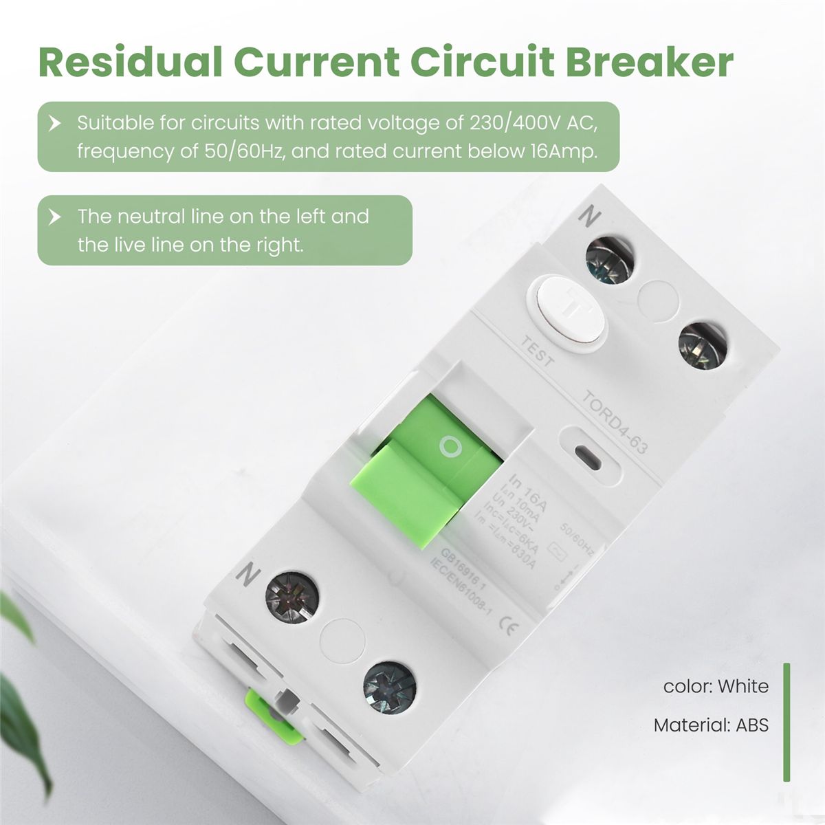 AC 2P 6KA RCCB RCD 230V Disjoncteur  Courant RSiduel Dis... - 6