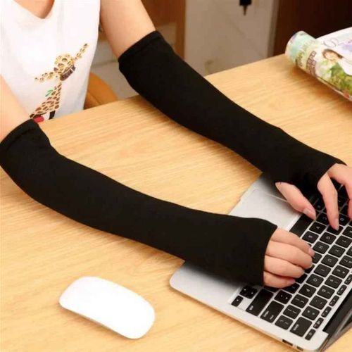Gants Sans Doigts Pour Hommes Et Femmes,Chauffe-Mains,Manches De Bras,Mitaines Souples,Coude,Course À Pied,Hiver,Automne - Type Black