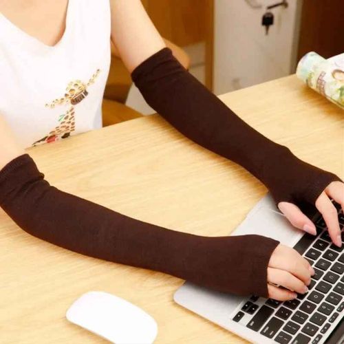 Gants Sans Doigts Pour Hommes Et Femmes,Chauffe-Mains,Manches De Bras,Mitaines Souples,Coude,Course À Pied,Hiver,Automne - Type Coffee