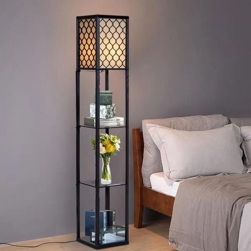 Costway Lampadaire En Bois 1,6m À 3 Etagères De Stockage 60w Ampoule Non-Inclus Design Scandinave Lampe Salon Sur Pied Pour Chambre