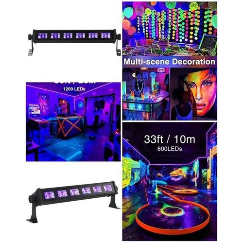 Jeux de lumière BARRES UV à 6 LEDS 6x3W lumière noire soirée dansantes fluo PA DJ LED MIX SONO BAR CLUB LASER Fêtes PROJECTEUR UV