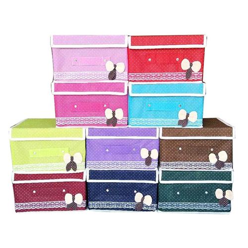 Jolie boîte tissu pliable 45 x 30 x 30 cm Neuf Rose Fuchsia Bowknot décoration dentelle Couvercle beige à pois noirs Panier, corbeille à linge, Housse, Rangement vêtements, Jouets...