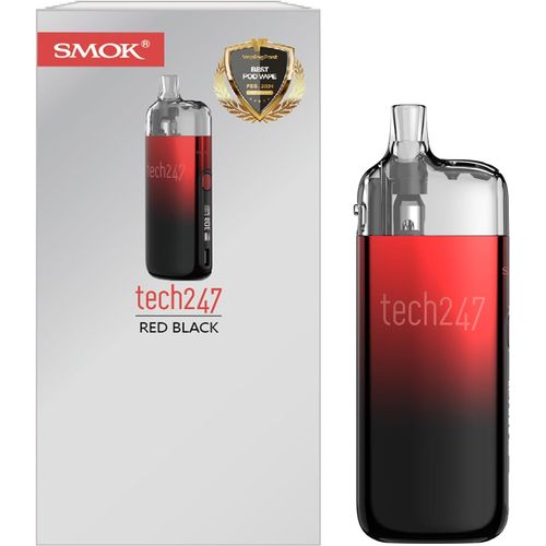 Kit Pod Tech247 1800Mah Puissance 30W Airflow Supérieur Pod Visible 4Ml Compatible Avec M-Coil Puce Iq Écran Oled 0,69"" Charge Rapide Type-C Cigarette Électronique Sans Nicotine Rouge Noir