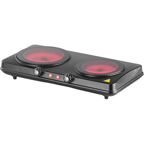Double Plaque De Cuisson Vitrocéramique À Infrarouge 2000 W,Ø 16,4 & 18,8 Cm []