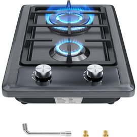 Plaque Gaz 2 Feux Inox,Plaque De Cuisson Gaz 2 Feux Encastrable,Table Gaz 50Cm,Convient Pour Le Gaz Naturel Ou Le Gaz Propane(Noir)