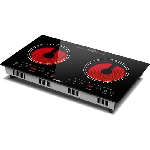 Plaque Vitrocéramique 2 Feux,,Plaque De Cuisson Avec Prise,Portable Et Encastrable,Chaleur Infrarouge,3600W,60Cm,Panneau En Verre Céramique,Sécurité Enfants,Minuterie