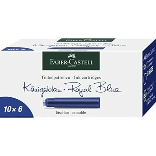 Cartouches Pour Stylo-Plume - Faber-Castell - Lot De 6 - Couleur D'encre Bleu - Rechargeable - Mixte
