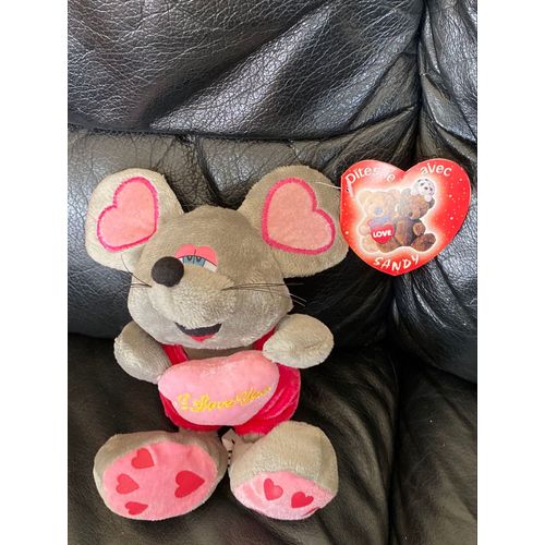 Peluche Souris Grise I Love You Grise Et Rose Coeur Sandy 21cm