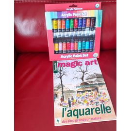 Aquarelle: 24 Tubes Peinture Acrylique +Livret Aquarelle Dessins Grandeur Nature