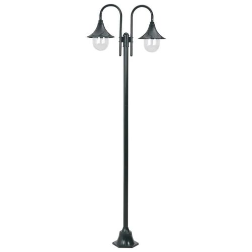 Lampadaire De Jardin E27 220cm Aluminium 2 Lanternes Vert Foncé