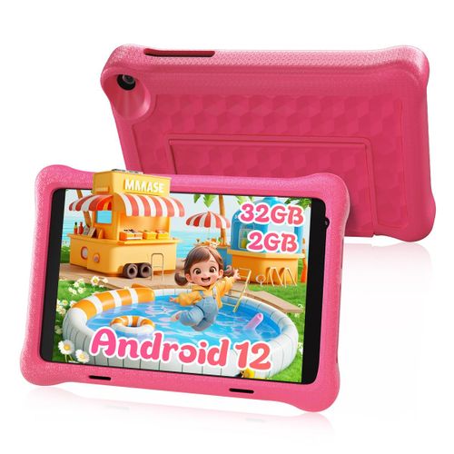 Tablette pour Enfants de 8 Pouces Android 12 Quad-Core 2 Go RAM 32 Go ROM écran HD 1280x800 IPS Double caméra 4000mAh avec Housse de Protection (Rose)