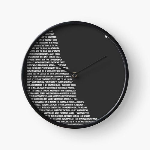 Horloge Murale Règles de Jordan B Peterson 30cm Décoration Artistique pour Cheminée, Maison, Chambre et Bur