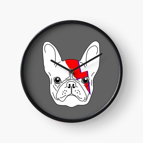 Horloge Murale A-Dog-Insane - David Bowie Aladdin Sane Bouledogue français Éclair 30cm Décoration Artistique pour Cheminée, Maison, Chambre et Bu