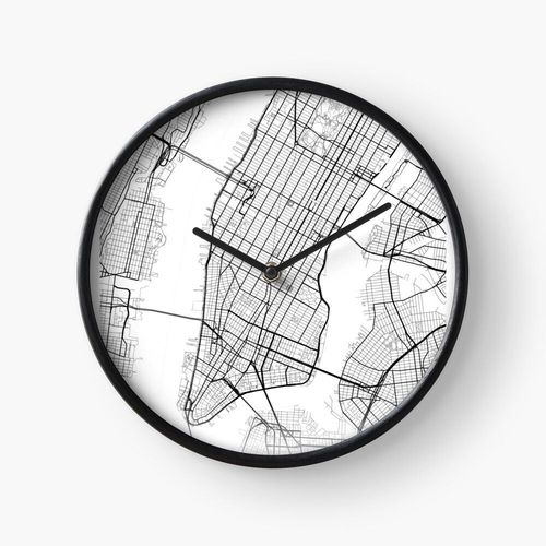 Horloge Murale CARTE DE LA VILLE DE NEW YORK 30cm Décoration Artistique pour Cheminée, Maison, Chambre et Bure